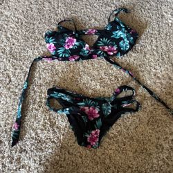 Floral Bikini Set with Wrap Ties