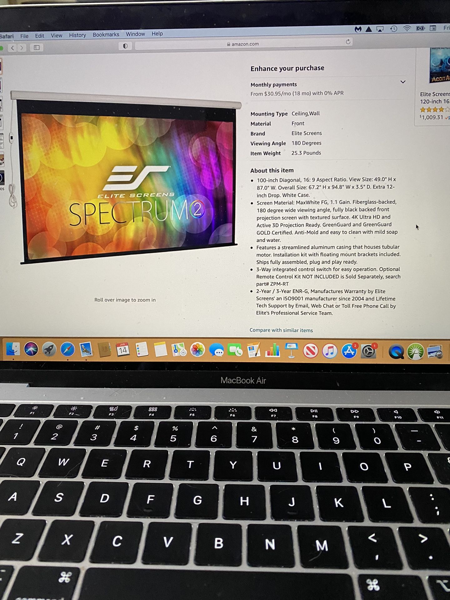 Projector Screen , Motorized 100 Inch Diagonal