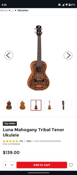 Luna Guitars - 17" Ukulele Laser Polynesian Tattoo Design brand new