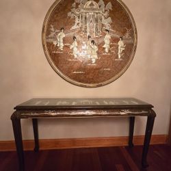Oriental Claw Foot Console Table and Wall Decor - Mother or Pearl