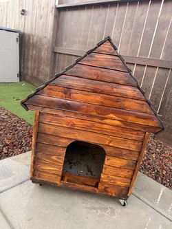 Wooden Dog House with Peaked Roof
