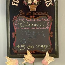 Vintage Large Floral hand-painted wooden chalkboard sign.  