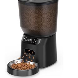 Cat Feeder, Cat Food Dispenser with Stainless Steel Bowl, Timed Portion Control 20 Portions 6 Meals Per Day, Voice Recorder, Dual Power Supply for Sma