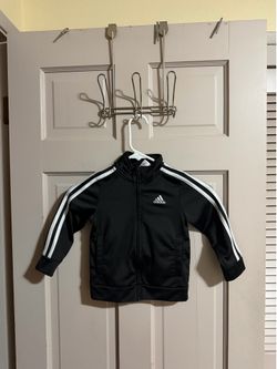 Boys Adidas Full Zip Track Jacket Sweatshirt Size 2T Black  With White Stripes