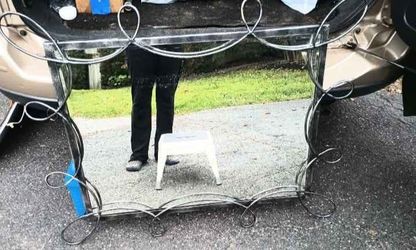 Modern Memphis Iron Swirl, Beveled Edge Mirror - 2 pics in post - can hang either way