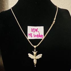 10K Yellow Gold Chain and Pendant CUBIC ZIRCONIUM STONES For Wedding 18 Inches Long 