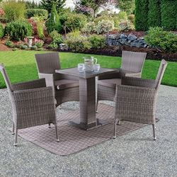 5 piece Patio Bistro Set Marble Base Outdoor Pool-side Furniture
