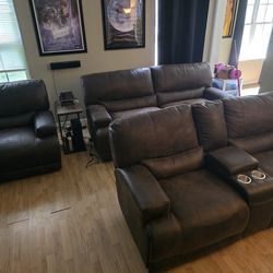 3 Piece Dark Brown Living Room Recliner Set
