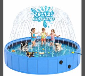 EPN Foldable Dog Pool With Sprinkler, Large Non-Slip PVC Pet Bath, 106 Inch