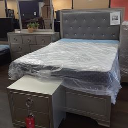 4 Piece Queen Bedroom Set Twin Bed Frame Dresser Mirror And Nightstand