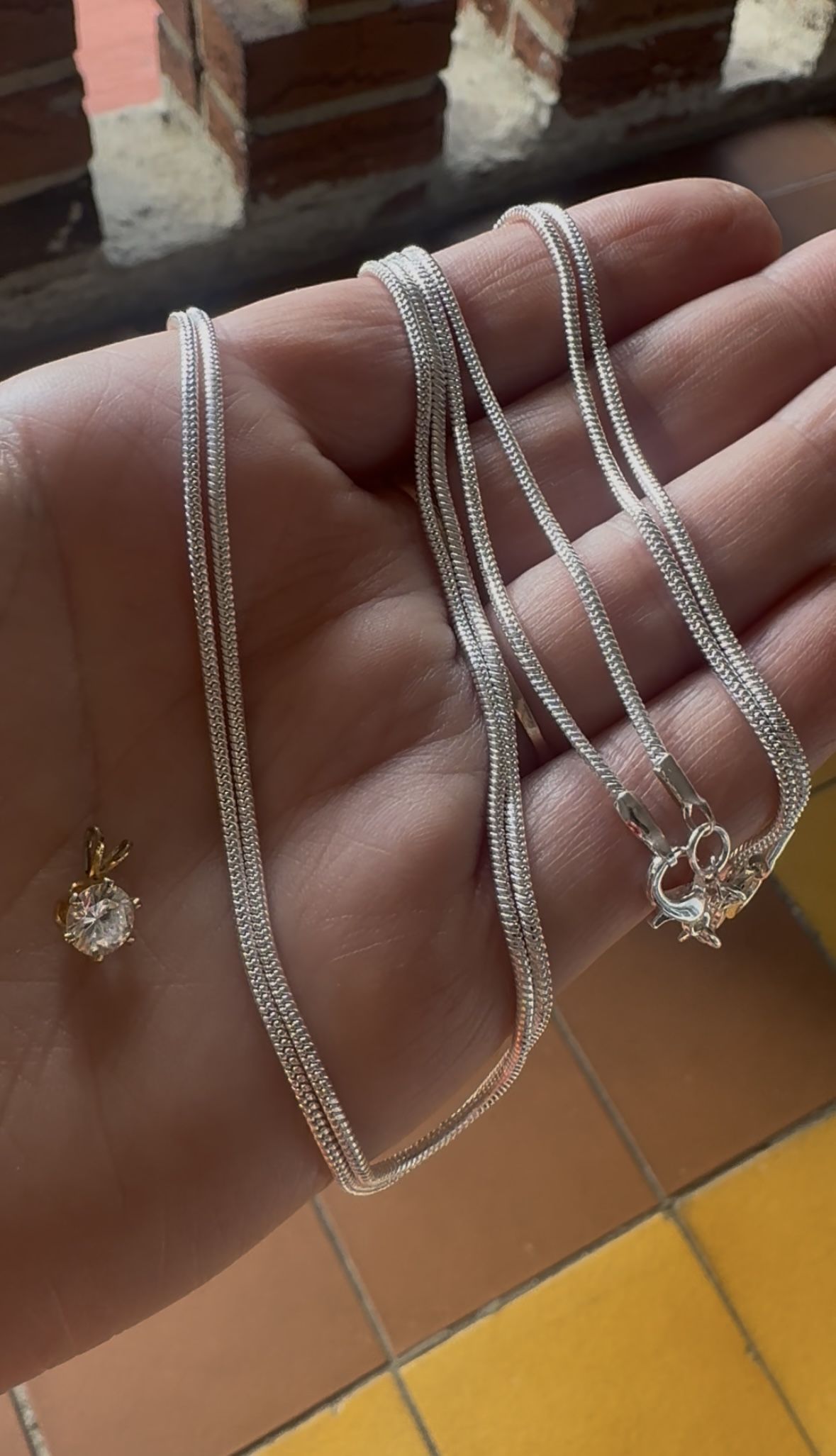 2 Chains 50cm with Brass Pendant β 925 Silver Plated Jewelry Set