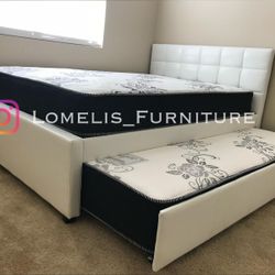 Full/Twin White Trundle Beds w. Orthopedic Mattresses Included 