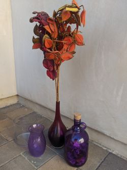 Vase Bottle Red Purple Clear Decor