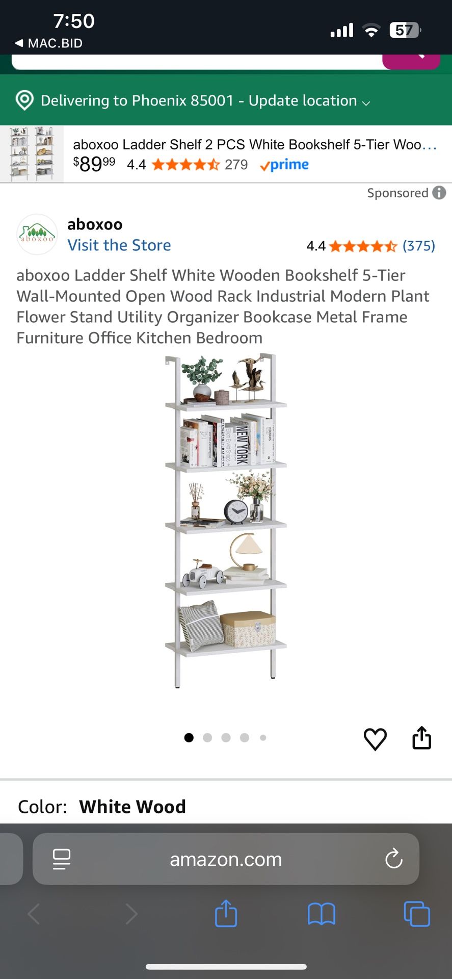 Aboxoo 5 Tiered Ladder Shelf Bookshelf