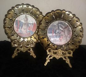 X2 VINTAGE BRASS BUTTERFLY FRAMED FOIL NAUTICAL OCEAN SEA SAIL BOAT SHIP PORT ENGLAND PICTURE ART DECOR SET