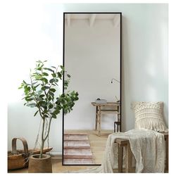 Full Length Mirror 65x22 Black Floor or Wall Mounted Aluminum Frame