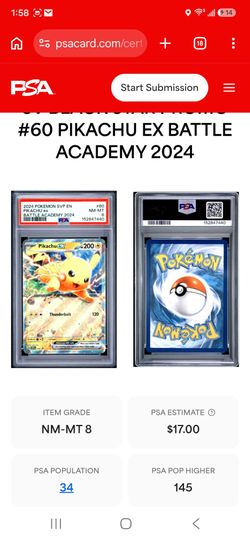 2024 Pikachu ex psa grade 8