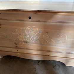 Beautiful Light Wood Chest W Floral Design 