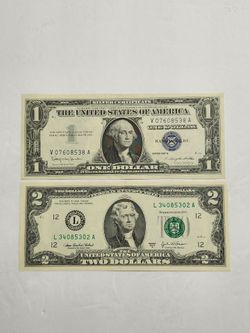 1957 One Dollar Silver Certificate & 2003 Two Dollars Banknote