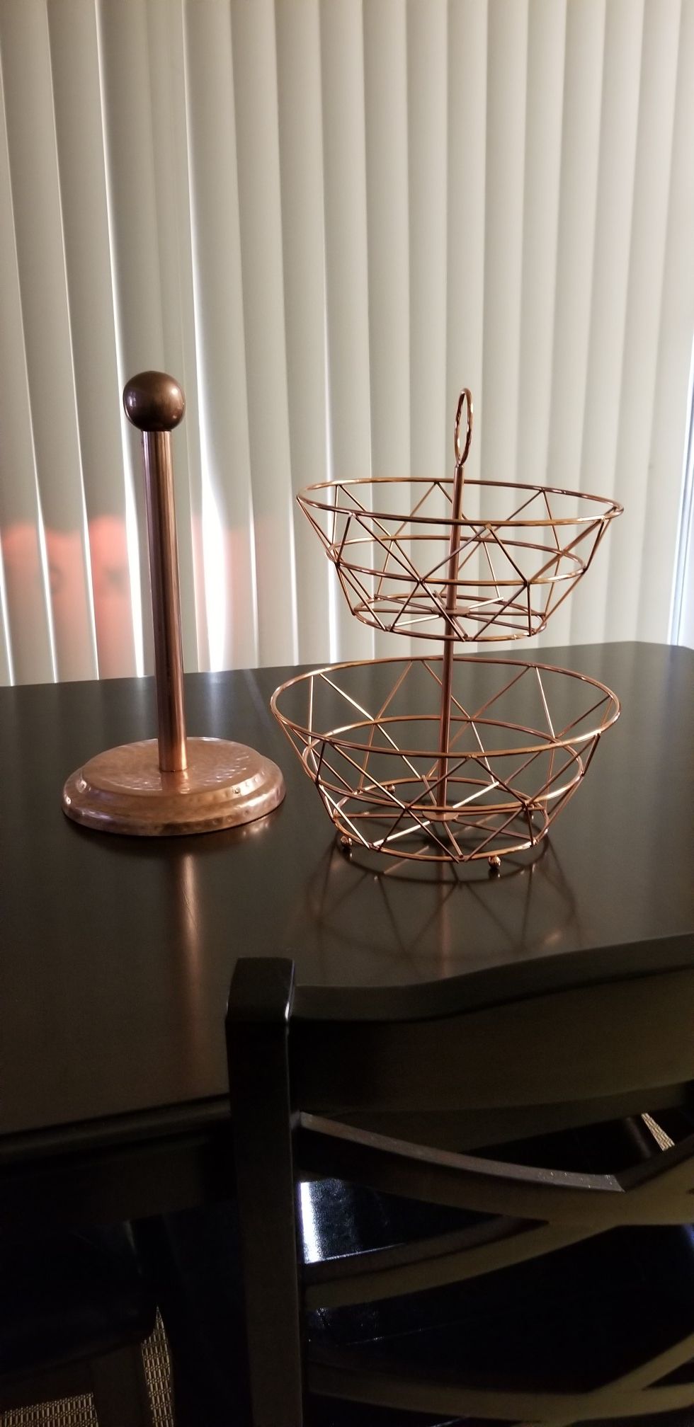 Rose Gold 2 tier fruit basket & paper towel holder