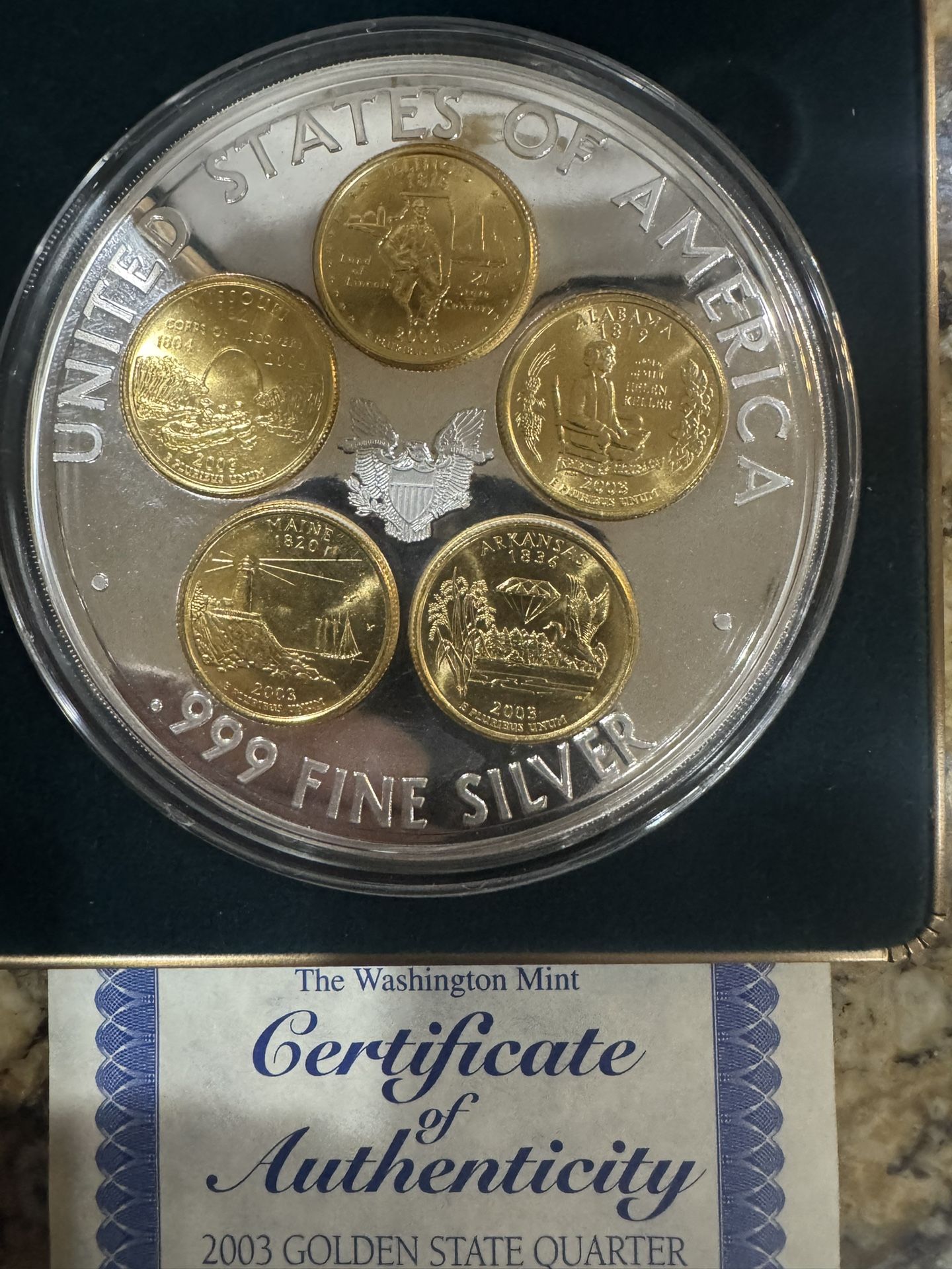 1/2 Pound Silver Eagle With Gold Quarters