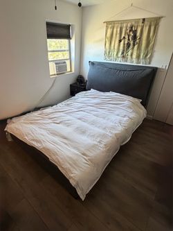 Queen Platform Bed Frame w Large Pillow Headrest + Mattress (optional)