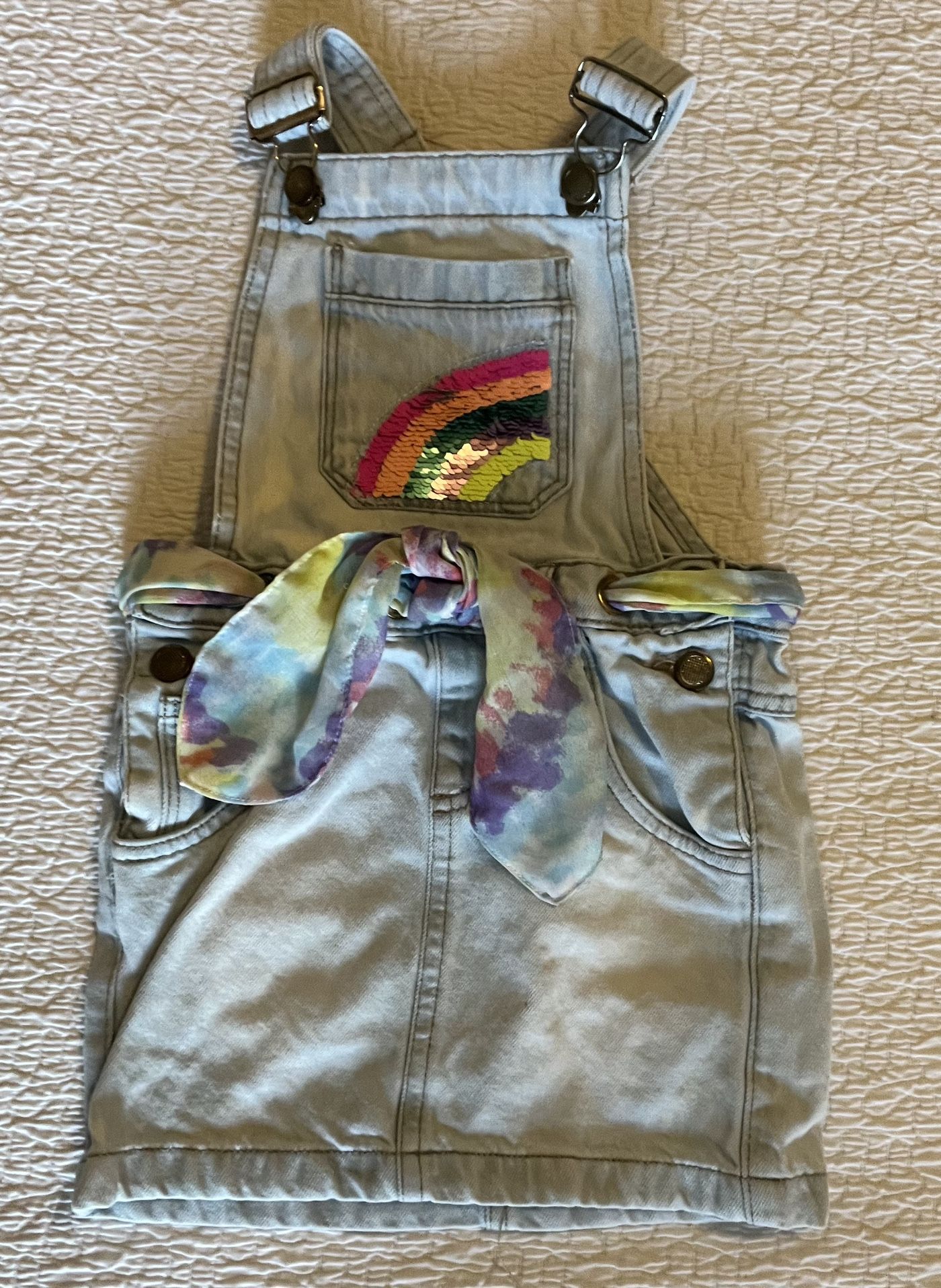 Girls Size 2/3T Reversible Sequin Rainbow Overall Dress Multicolor