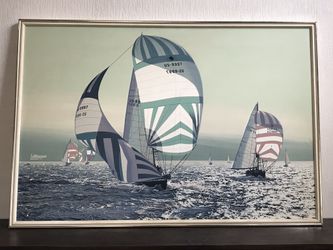 Vintage Huge sailboat Art Signed Letterman Painting