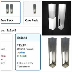 1469: New Vinyl Fence Concrete/Wood Post Mount Tower with Mounting Kit 5"x5"48" (2 Pack)