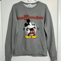 Disney Adult Medium Pullover Sweatshirt Gray Retro Disney World Mickey Mouse