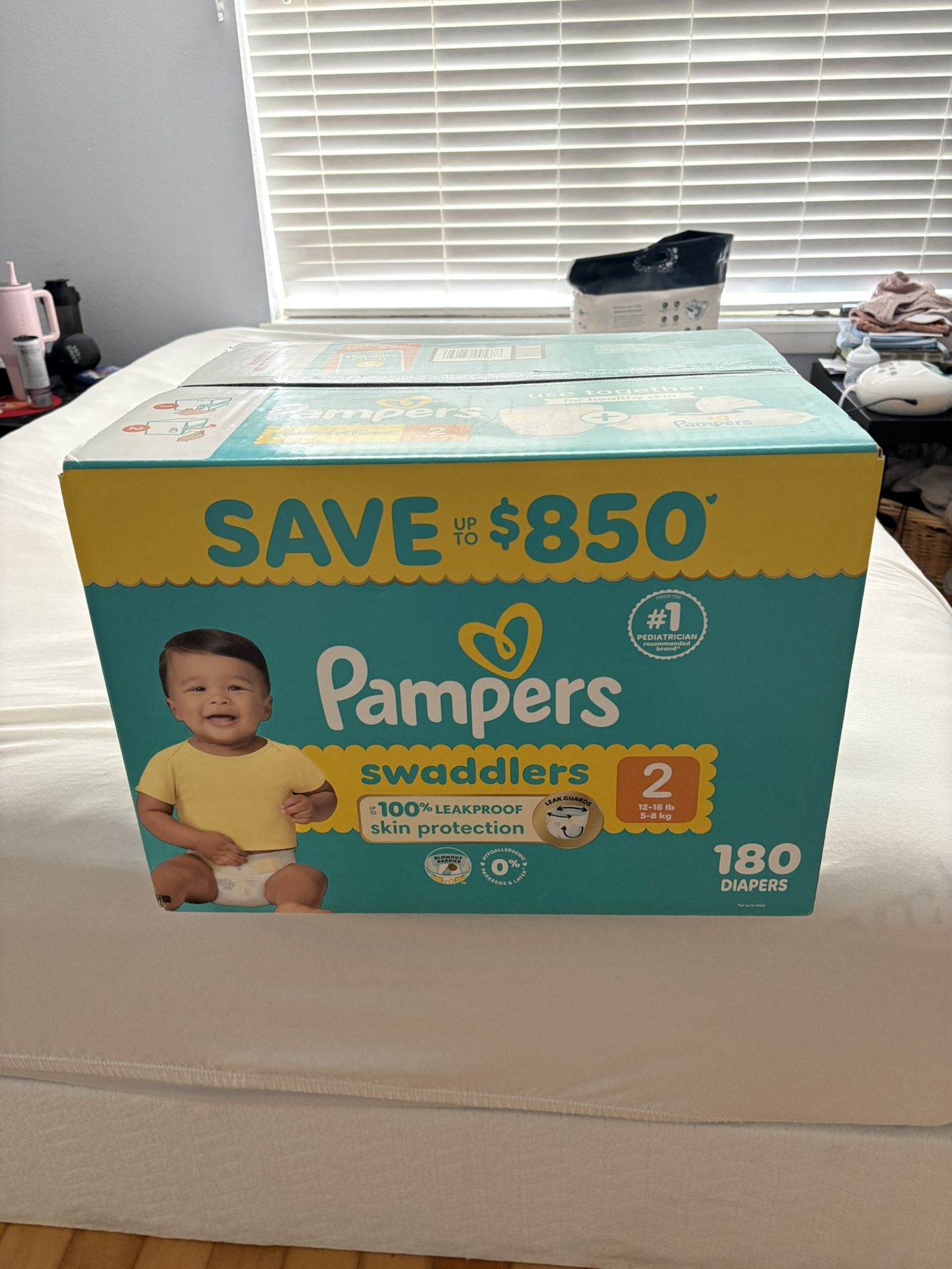 Pampers Size 2 Diapers 180 Count, Unopened Box