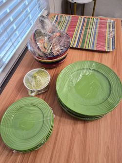 Dinner plates,  Salad Plates,  Chip Bowl,  Salsa , Dip Bowls, Salt Pepper shaker,  Tray