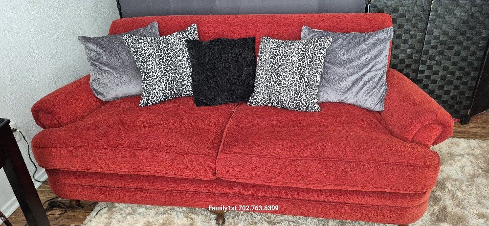 2 Piece RED SOFA SET AND CHAIR ONLY $99, BEIGE SOFA WITH CHAISE ONLY $49 FREE BRAND NEW MICROWAVE WITH SET FCFS!!!