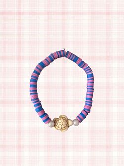 Clay Bead Bracelet with Turtle Charm