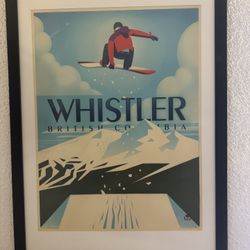 Framed Whistler, British Columbia Snowboard Art Print