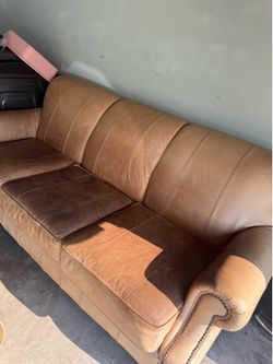 Tan Leather 3-Seat Sofa