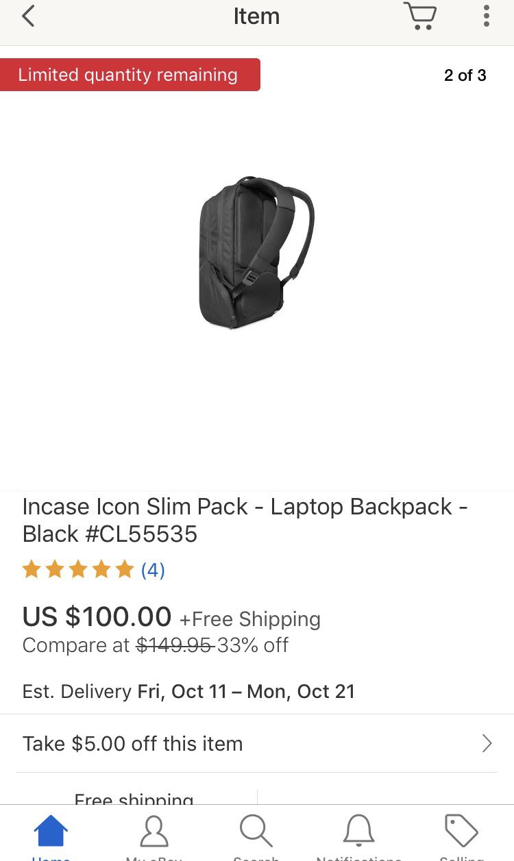 Incase Icon Slim Pack - Laptop Backpack - Black #CL55535