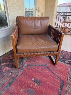 Set of leather / wood Spanish / mid century chairs