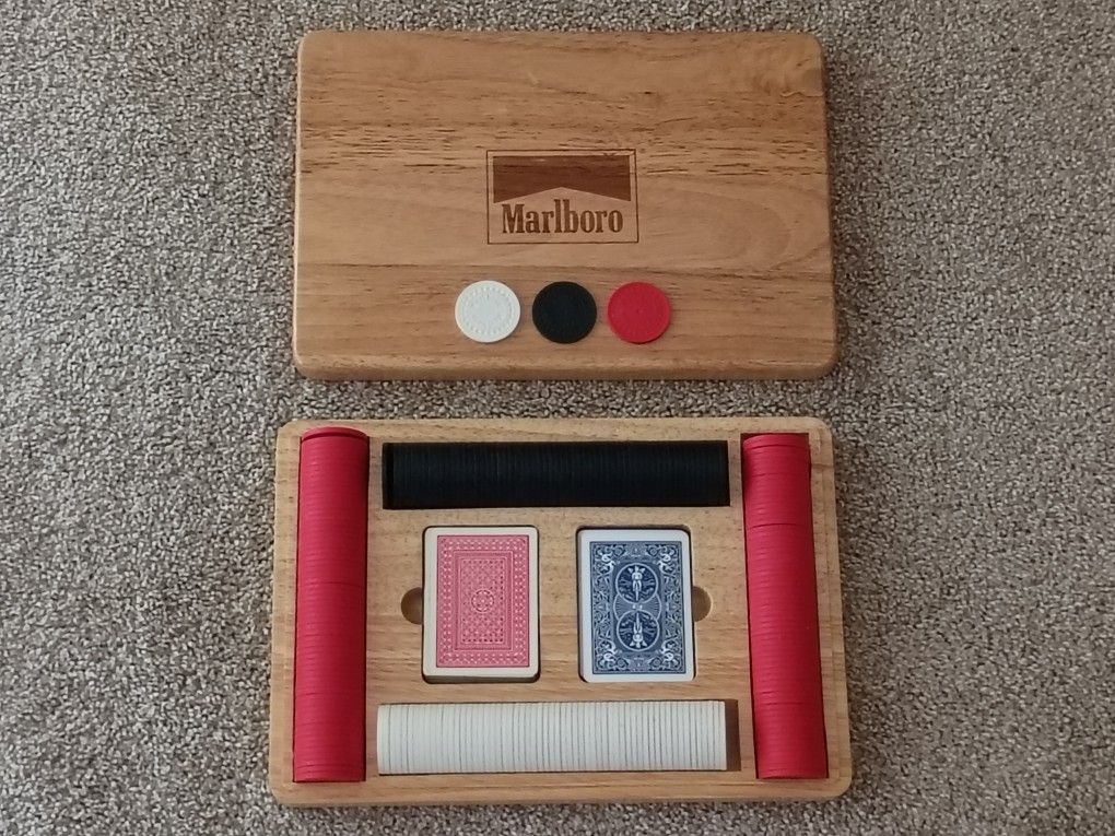 1990's Marlboro Poker Chip Set With 2 Decks Of Cards