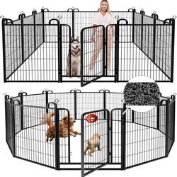 G328-Dog Playpen Outdoor 12 Piece Panels Heavy Duty Dog Fence 40" Height Anti-Rust with Doors Portable for RV Camping Yard, Total 27FT, 58 Sq.ft, Snow