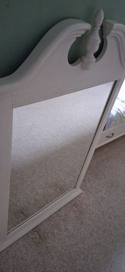 Beautiful, white, wooden framed mirror