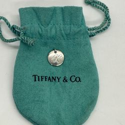Tiffany & Co. Sterling Silver Round Letter K Notes Alphabet Disc Initial Charm/Pendant With Tiffany Pouch 