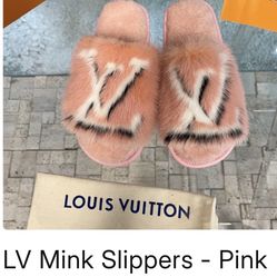 Pink LV MINK SLIPPERS.