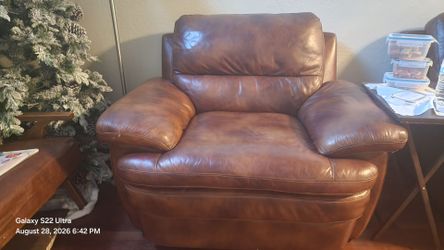 Brown Leather Sofa, Oversized Chair & Ottoman – 3-Pielce Living Room Set