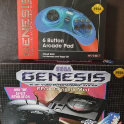 1 NEW Sega Genesis Mini and 1 Extra 6 Button Arcade Pad
