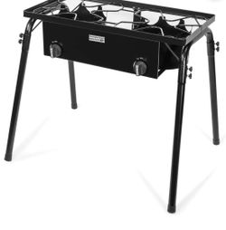 Barton Propane Double Burner Two Burner Camp Stove Outdoor High Pressure Propane 2 Burner Adjustable PSI Regulator & Removable Legs, For Backyard Pati