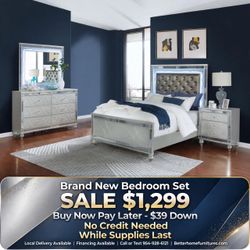 Silver Glam Bedroom Set with LED Headboard