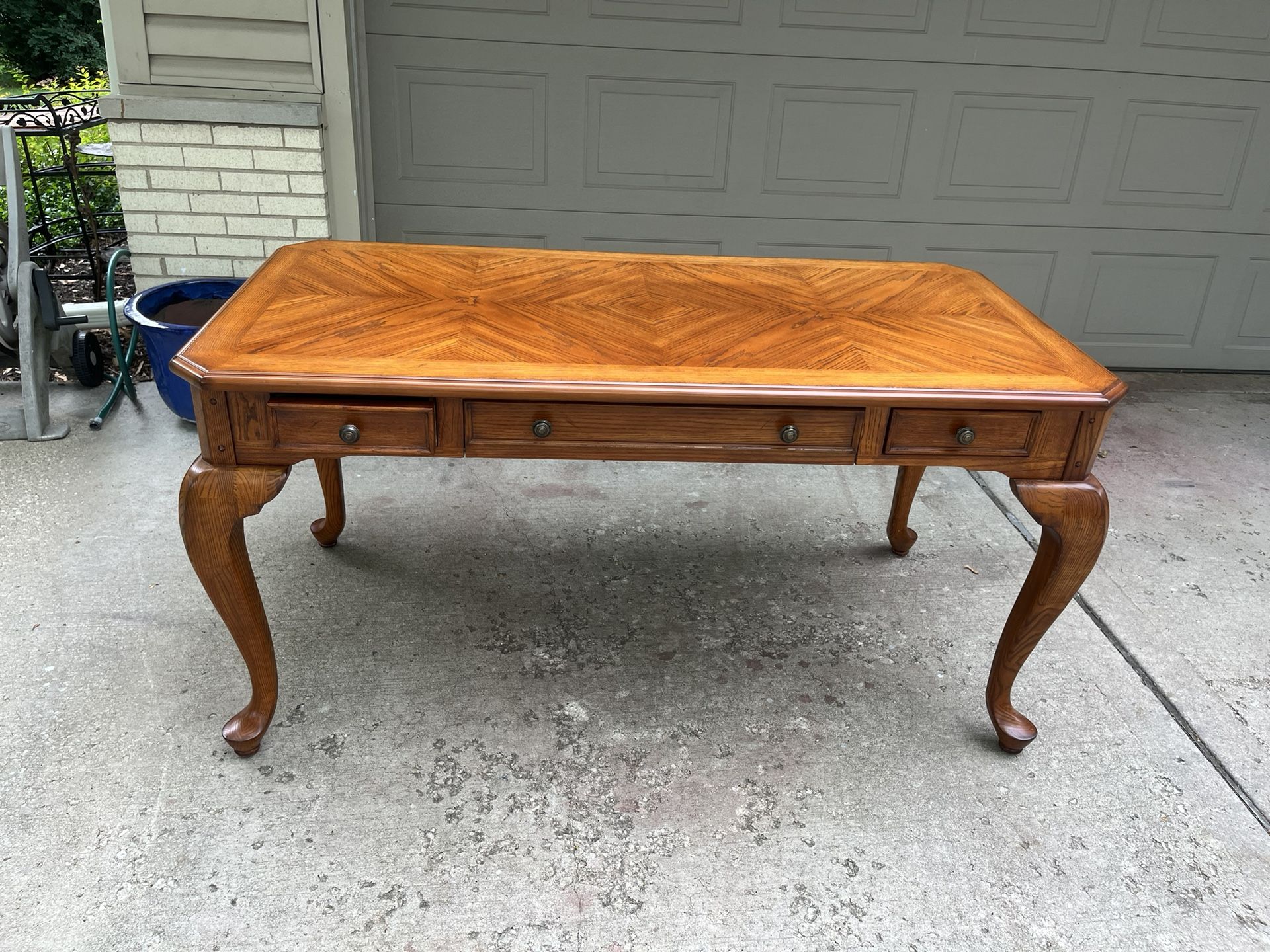 Large solid wood console sofa 3 drawer table clawfoot County French style. One small blemish on the side as per pictures