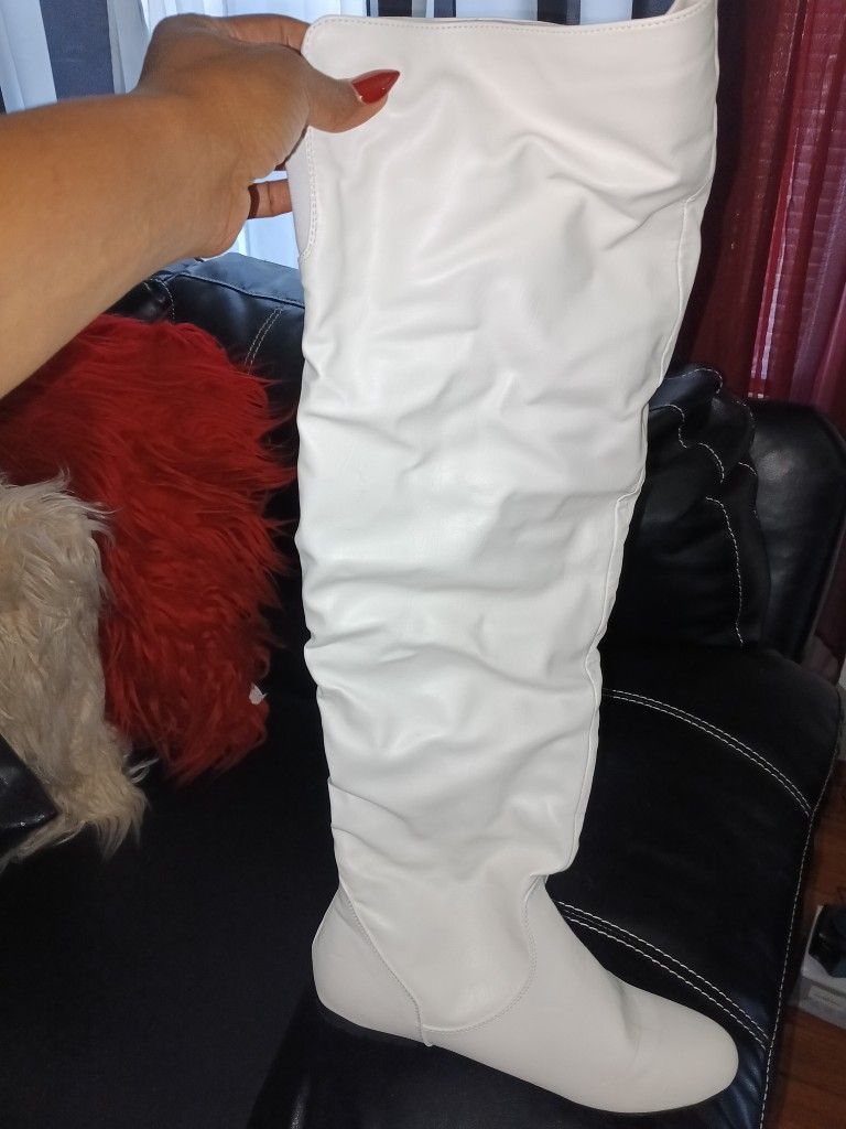 White Fall Thigh High Boots Size 11