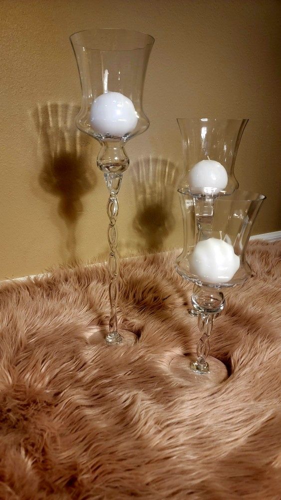 3 Tall Glass Candle Holders 